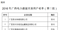 广西关于2016年电力直接交易准入名单(第二批)的公示