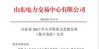 山东发布9月份电力直接交易(集中竞价)公告