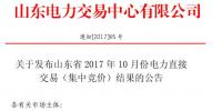 山东2017年10月份电力直接交易(集中竞价)达成交易电量332300兆瓦时
