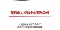 《7、8、9月份榆林地区自备电厂清洁能源交易执行情况通报》