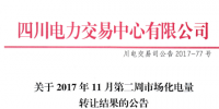 四川11月第二周市场化电量转让结果:省内成交电量12170.3049万千瓦时