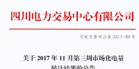 四川11月第三周市场化电量转让结果:省内成交电量5485.2641万千瓦时