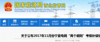 2017年11月份宁夏电网“两个细则”考核补偿情况