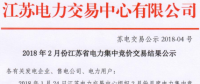 江苏电力交易中心发布《2018年2月份江苏省电力集中竞价交易结果》