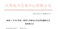江苏4月一类用户及售电公司合同电量转让交易结果:售电公司间成交总电量1.201亿千瓦时