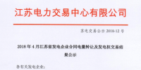 2018年4月江苏省发电企业合同电量转让及发电权交易结果