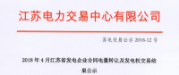 2018年4月江苏省发电企业合同电量转让及发电权交易结果