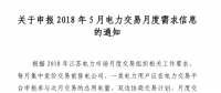 江苏2018年5月电力交易月度需求信息开始申报