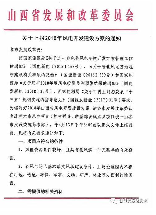 今日截止！山西发改委要求各市上报2018年风电开发