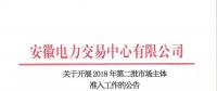 2018年安徽省电力交易第二批市场主体准入工作正式开展