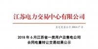 2018年6月江苏一类用户及售电公司合同电量转让交易：售电公司间成交0.11亿千瓦时