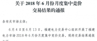 福建发布2018年6月份月度集中竞价交易结果：成交电量13.947亿千瓦时