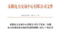 安徽电力市场直接交易结算流程细则(试行)发布