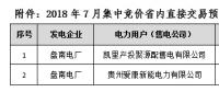 贵州电力交易中心2018年7月集中竞价省内直接交预成交情况的公告