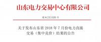 山东2018年7月份电力直接交易(集中竞价) 交易电量66万兆瓦时