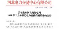 河北南部电网2018年7月份双边电力直接交易结果 总成交电量248411兆瓦时