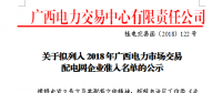 广西公示拟列入2018年广西电力市场交易配电网企业准入名单的1家企业