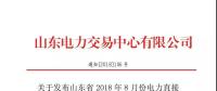 山东省2018年8月份电力直接交易（双边协商）结果