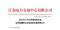 江苏2018年8月发电企业合同电量转让及发电权交易结果