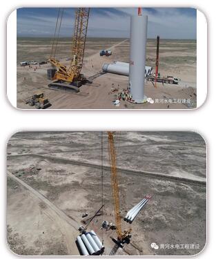 青海海南州多能互补集成优化示范工程40万千瓦风电项目首台机组吊装完成