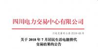 四川2018年7月居民生活电能替代交易结果：成交电量3.30311亿千瓦时
