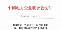 中电联公布电力行业2018年度第一批信用企业评价结果 43家企业在列