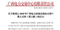 2018年广西电力市场交易电力用户准入公示名单(第六批)