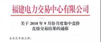 福建关于2018年9月份月度集中竞价直接交易结果的通报