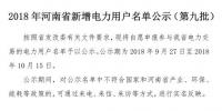 971家!河南公示2018年新增电力用户名单(第九批)