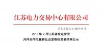 2018年9月江苏省发电企业月内合同电量转让及发电权交易结果公示