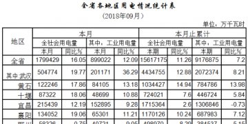 湖北9月电力运行情况：火电厂发电113.03亿千瓦时 增长35.31%