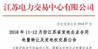 江苏2018年11-12月发电企业合同电量转让及发电权交易:售方获得的40%基数奖励电量不随交易转让