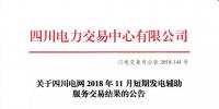 公告 | 关于四川电网2018年11月短期发电辅助服务交易结果的公告