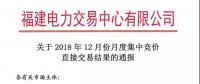 福建关于2018年12月份月度集中竞价直接交易结果的通报