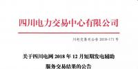 公告 | 关于四川电网2018年12月短期发电辅助服务交易结果的公告