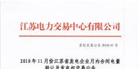 2018年11月份江苏省发电企业月内合同电量转让及发电权交易公告