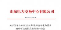 山东2018年迎峰度冬电力需求响应单边竞价交易:统一出清价30元/千瓦