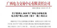 广西电力交易中心日前发布了《关于拟列入2018年广西电力市场交易电力用户准入名单(第十一批)的公示》
