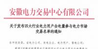 安徽电力交易中心发布了《关于发布四大行业电力用户全电量参与电力市场交易名单的通知》