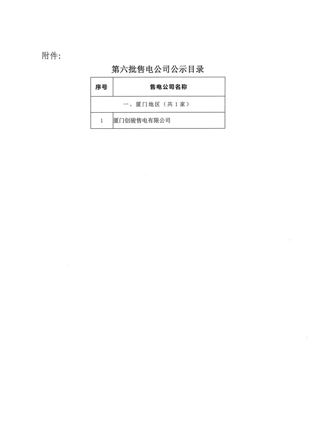 福建公示第六批1家售电公司