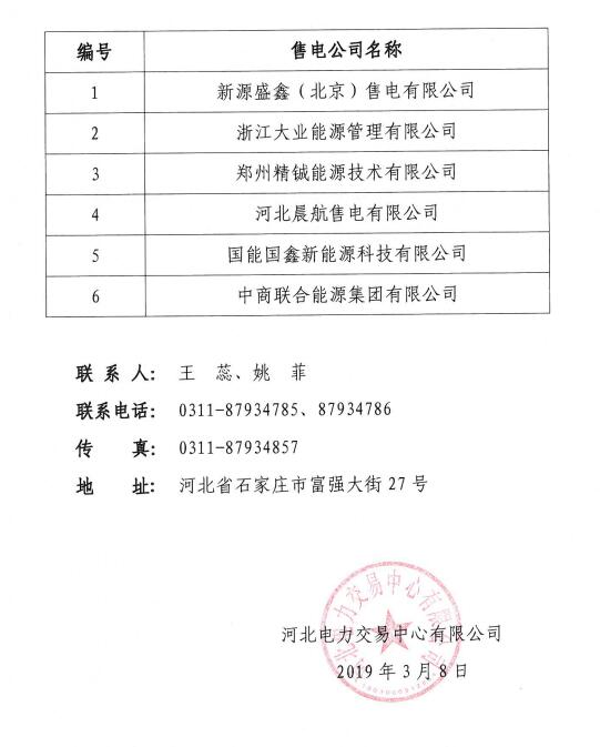 河北公示北京推送的6家售电公司
