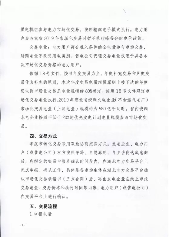 2019年湖北省年度电力市场化交易展开