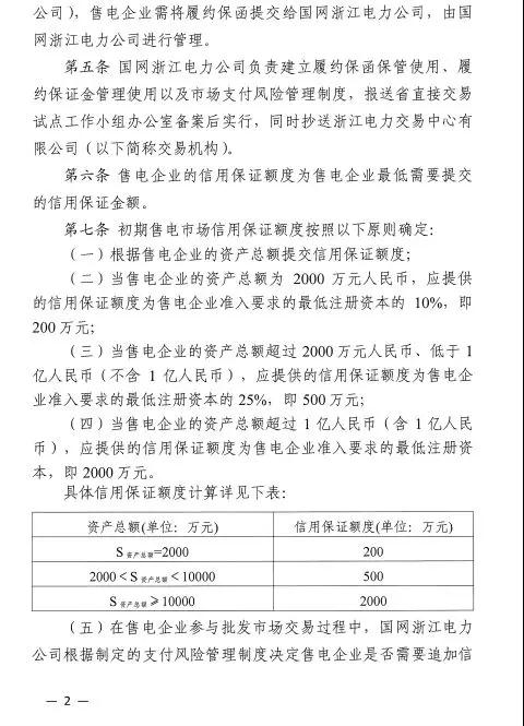 新规！浙江拟按售电企业资产总额缴纳保函 最高2000万